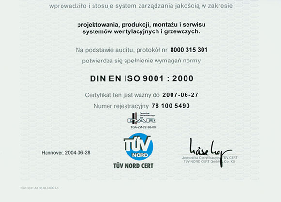 Certyfikat ISO 9001:2000